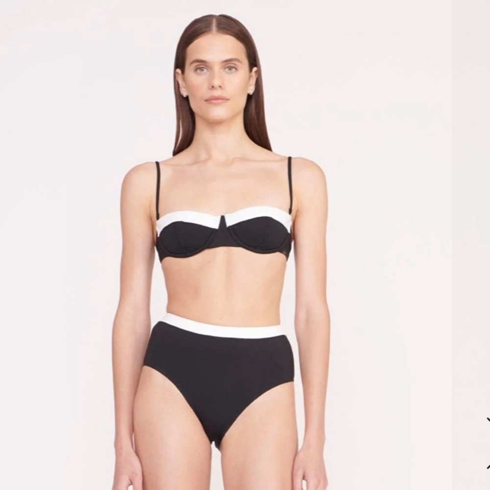 DEVON HIGH RISE BIKINI BOTTOM BLACK WHITE